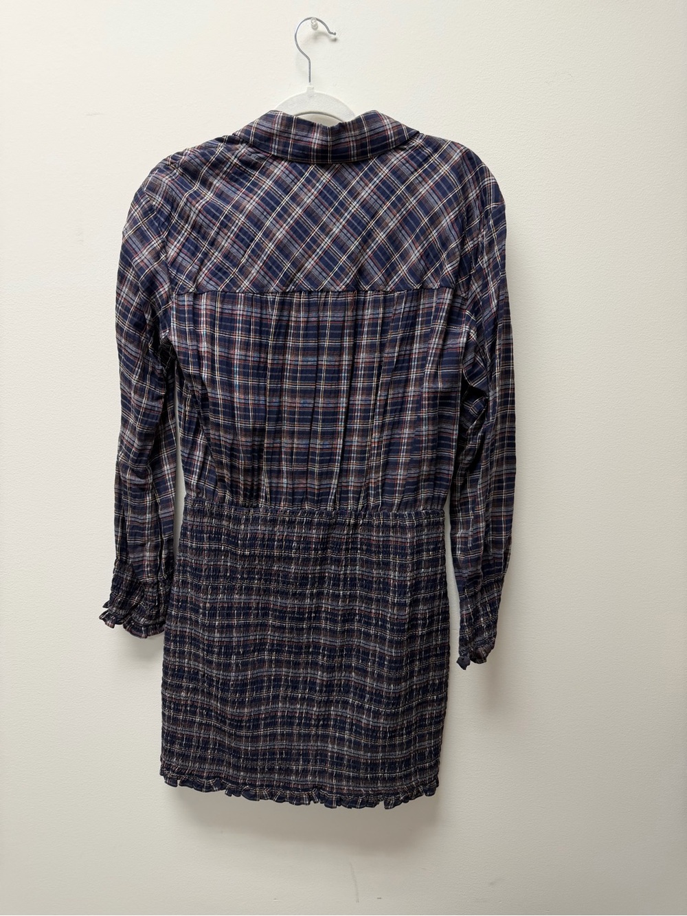 Veronica Beard Navy and White Plaid Long-Sleeve Shirt Dress - Picture 4 of 4